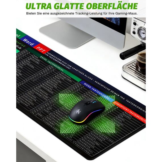 Excel Mauspad Deutsch Groß 800x300mm | Harte & Dicke Oberfläche, Starke Haftung | Glatte Gaming Mousepad XL Schreibtischunterlage für Büro & Zuhause | Erhöht Arbeits- & Spielgeschwindigkeit (German C)