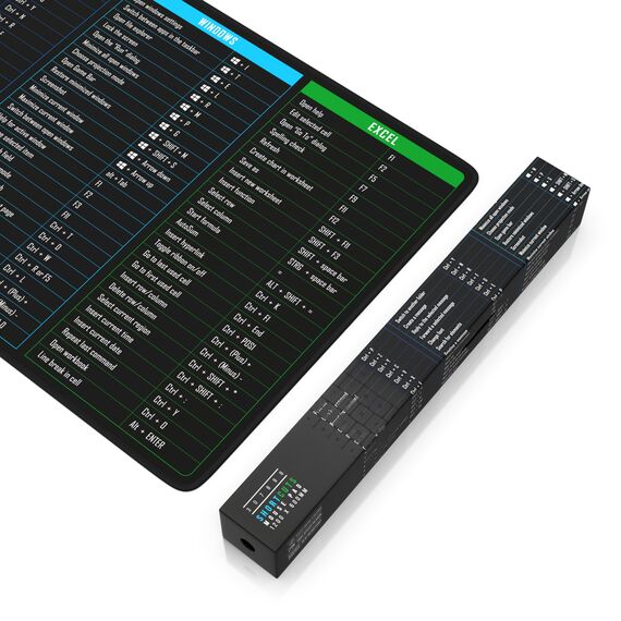TITANWOLF - XXL Speed Gaming Mauspad 1200 x 600mm - Excel Windows Outlook Word Shortcut Tastenkürzel auf ENGLISCH - Schwarz