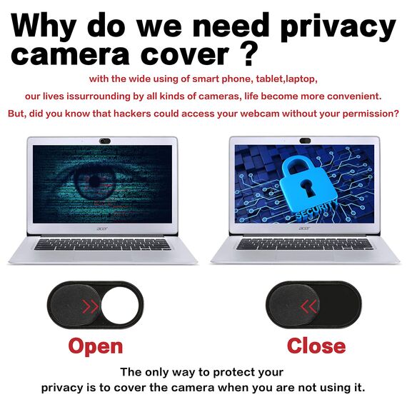 imluckies Webcam Abdeckung [0.6mm Ultra-Dünn Metall] für MacBook Pro, Laptop, MacBook air, iMac, iPad, PC, iPhone, Verschiebbare Kameraabdeckung, Schutz der Privatsphäre [2 Stück], Schwarz