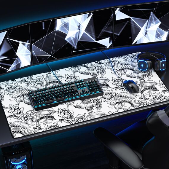 Titanwolf - XXXL Übergröße Mauspad 1200x600mm, Gaming Mousepad Groß 120x60 cm Tischunterlage Large Size verbessert Präzision und Geschwindigkeit XXXL für Logitech Maus und Tastatur, Koi Tattoo 2