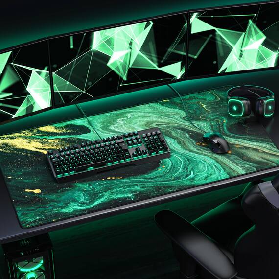 Titanwolf - XXXL Übergröße Mauspad 1200x600mm, Gaming Mousepad Groß 120x60 cm Tischunterlage Large Size verbessert Präzision und Geschwindigkeit XXXL für Logitech Maus und Tastatur, Marmor Grün Gold