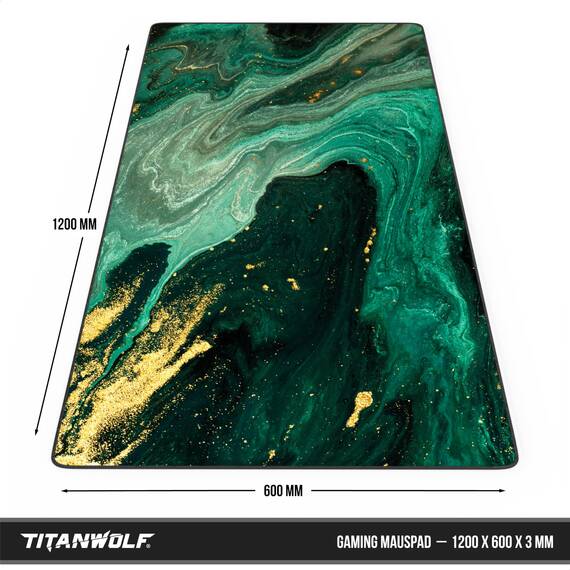 Titanwolf - XXXL Übergröße Mauspad 1200x600mm, Gaming Mousepad Groß 120x60 cm Tischunterlage Large Size verbessert Präzision und Geschwindigkeit XXXL für Logitech Maus und Tastatur, Marmor Grün Gold