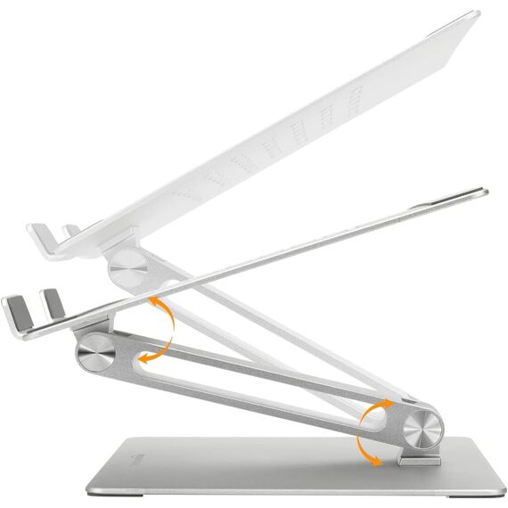 Amazon Basics Verstellbarer ergonomischer Laptopständer mit Wärmeabzug, stufenlose Höhen- und Winkelverstellung, ideal für einen Laptop bis 43,9 cm (17,3 Zoll), 27.9 x 23 x 5.6 cm, Silber