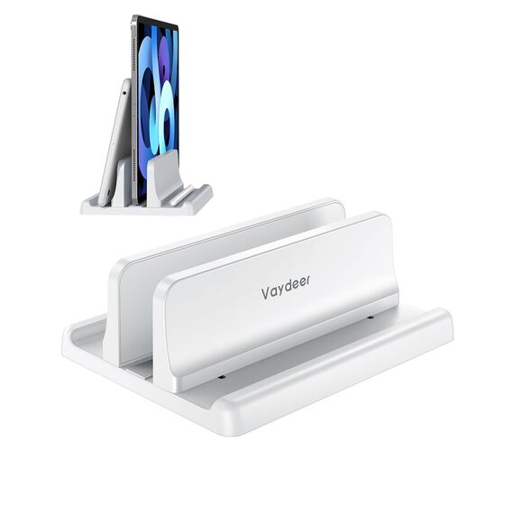 VAYDEER Vertikaler Laptop Ständer Laptopständer Platzsparender 3in1 Vertical Stander zum Vertikalen Positionieren Kompatibel für MacBook Air, MacBook Pro, iPad, Tablets Notebook bis 17,3" Weiß