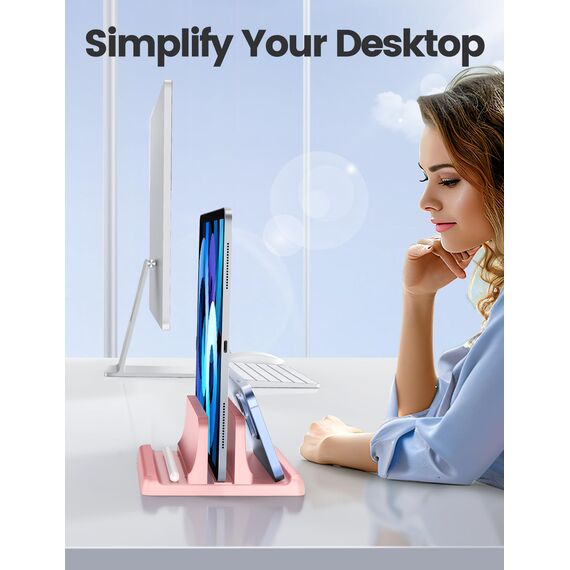 VAYDEER Vertikaler Laptop Ständer Platzsparender 3in1 Vertical Stander Laptopständer zum Vertikalen Positionieren Kompatibel für MacBook Air, MacBook Pro, iPad, Tablets Notebook bis 17,3" Rosa