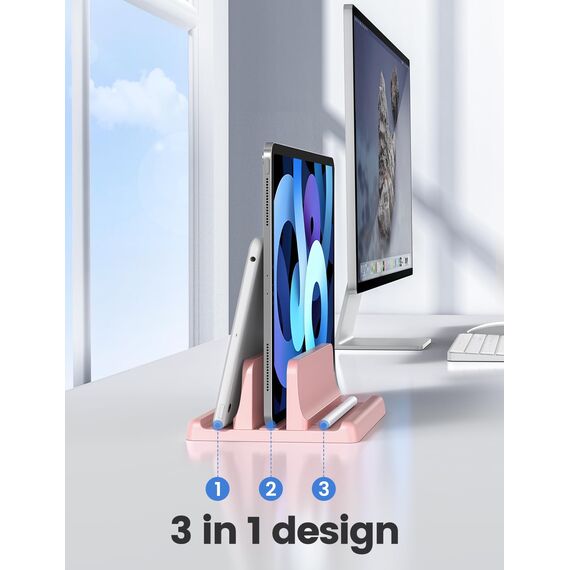 VAYDEER Vertikaler Laptop Ständer Platzsparender 3in1 Vertical Stander Laptopständer zum Vertikalen Positionieren Kompatibel für MacBook Air, MacBook Pro, iPad, Tablets Notebook bis 17,3" Rosa