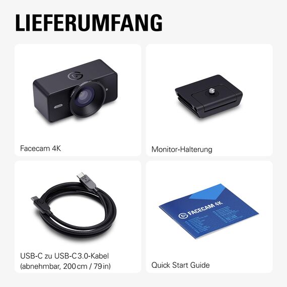 Elgato Facecam 4K - 4K60-Studio-Webcam,DSLR-vergleichbare Steuerung, cineastische Effekte, 49 mm-Objektivfilter, HDR, unkomprimiertes Video, optimierter Fokusbereich | USB-C für PC & Mac
