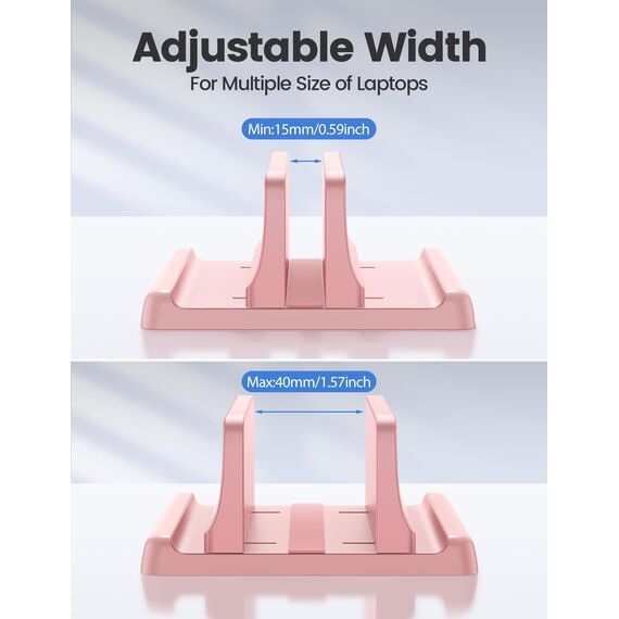 VAYDEER Vertikaler Laptop Ständer Platzsparender 3in1 Vertical Stander Laptopständer zum Vertikalen Positionieren Kompatibel für MacBook Air, MacBook Pro, iPad, Tablets Notebook bis 17,3" Rosa