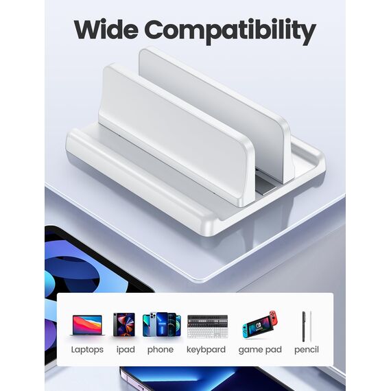 VAYDEER Vertikaler Laptop Ständer Laptopständer Platzsparender 3in1 Vertical Stander zum Vertikalen Positionieren Kompatibel für MacBook Air, MacBook Pro, iPad, Tablets Notebook bis 17,3" Weiß