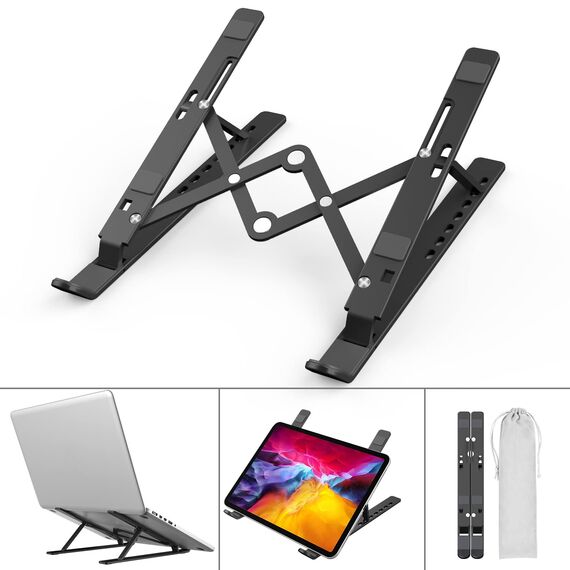 Laptop Ständer, Faltbarer Aluminium Notebook Ständer, Höhenverstellbarer Laptopständer Belüftet Kühlung Laptop Halterung für MacBook Pro/Air, HP, Sony, Dell,alle 10-15,6 ” Laptops, Tablets-Schwarz
