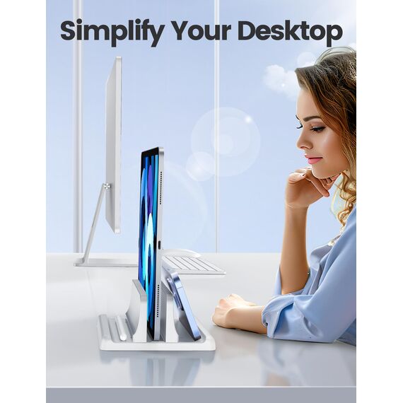 VAYDEER Vertikaler Laptop Ständer Laptopständer Platzsparender 3in1 Vertical Stander zum Vertikalen Positionieren Kompatibel für MacBook Air, MacBook Pro, iPad, Tablets Notebook bis 17,3" Weiß
