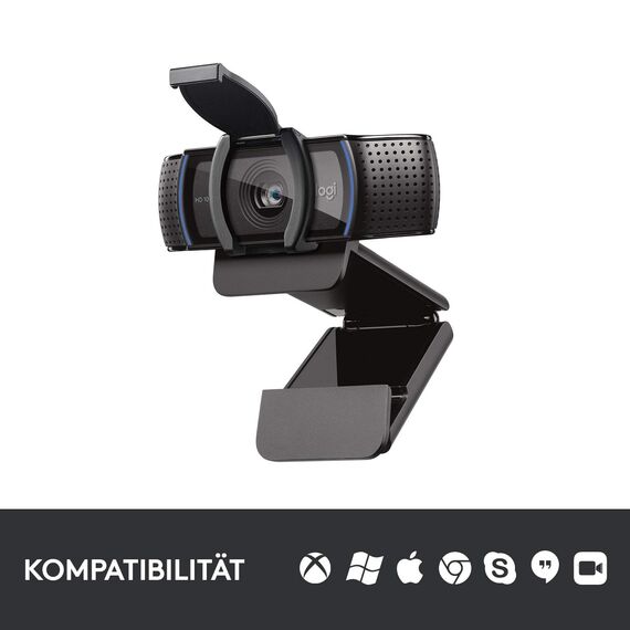 Logitech C920s HD PRO Webcam, Full-HD 1080p, 78° Blickfeld, Autofokus, Belichtungskorrektur, USB-Anschluss, Abdeckblende, Für Skype, FaceTime, Hangouts,etc., PC/Mac/ChromeOS/Android/Xbox One -Schwarz