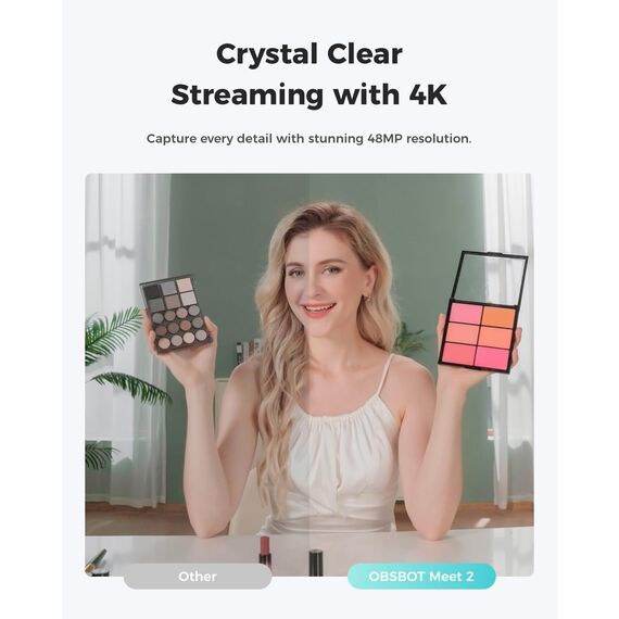 OBSBOT Meet 2-4K Webcam für PC mit 1/2" Sensor, KI Framing& Autofokus, Beauty-Modus, Gestensteuerung, 60 FPS, Zwillingsmi, Leicht USB Kamera für Streaming, Meetings, Gaming, Video Calls. (Auroragrün)