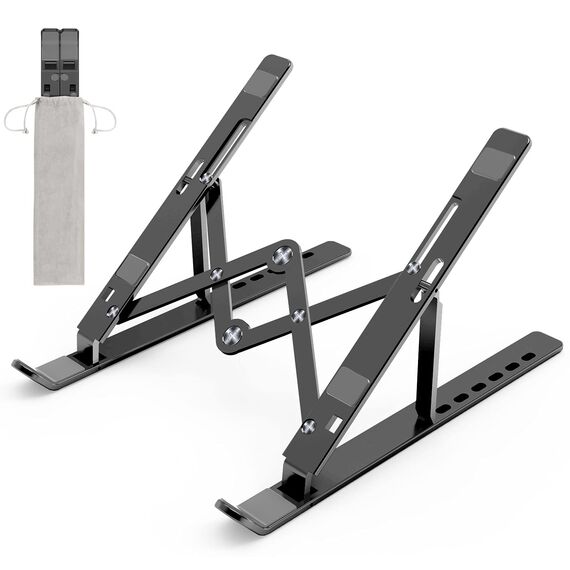 Laptop Ständer, Faltbarer Aluminium Notebook Ständer, Höhenverstellbarer Laptopständer Belüftet Kühlung Laptop Halterung für MacBook Pro/Air, HP, Sony, Dell,alle 10-15,6 ” Laptops, Tablets-Schwarz