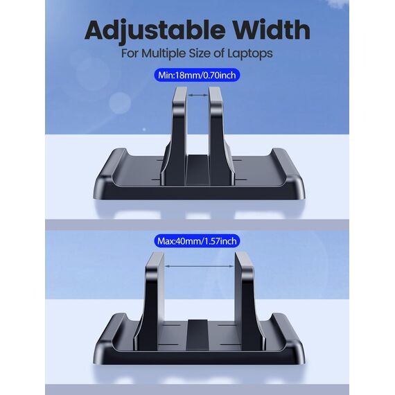 VAYDEER Vertikaler Laptop Ständer Platzsparender 3in1 Vertical Stander Laptopständer zum Vertikalen Positionieren Kompatibel für MacBook Air, MacBook Pro, iPad, Tablets Notebook bis 17,3" Schwarz