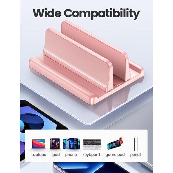 VAYDEER Vertikaler Laptop Ständer Platzsparender 3in1 Vertical Stander Laptopständer zum Vertikalen Positionieren Kompatibel für MacBook Air, MacBook Pro, iPad, Tablets Notebook bis 17,3" Rosa