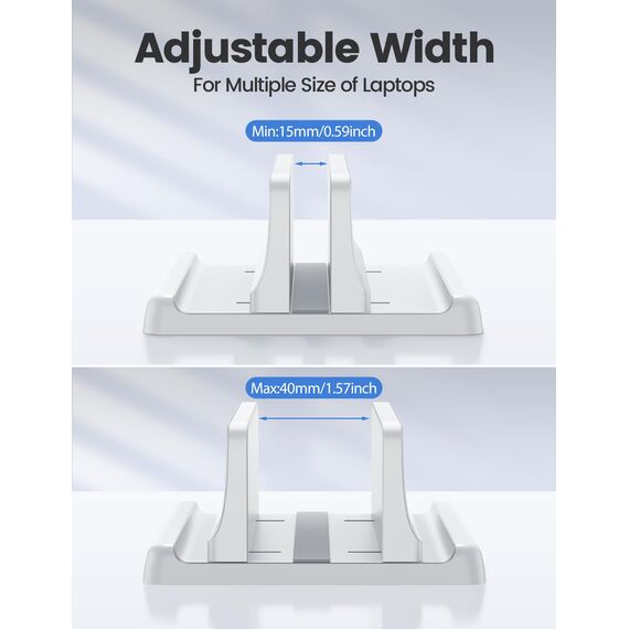 VAYDEER Vertikaler Laptop Ständer Laptopständer Platzsparender 3in1 Vertical Stander zum Vertikalen Positionieren Kompatibel für MacBook Air, MacBook Pro, iPad, Tablets Notebook bis 17,3" Weiß