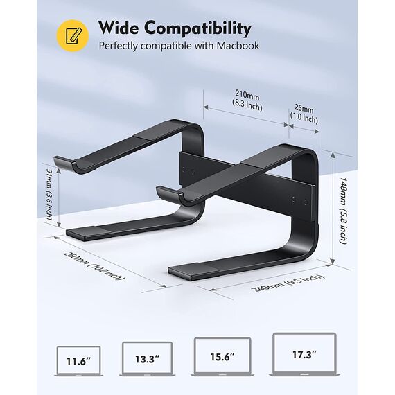Soqool Laptop Ständer, Aluminium Laptop Stand mit Belüftung, Ergonomisch Laptop Halterung für Schreibtisch, Kompatibel mit MacBook Air/Pro, Lenovo, Huawei, Acer, Dell, HP (10-17 Zoll)