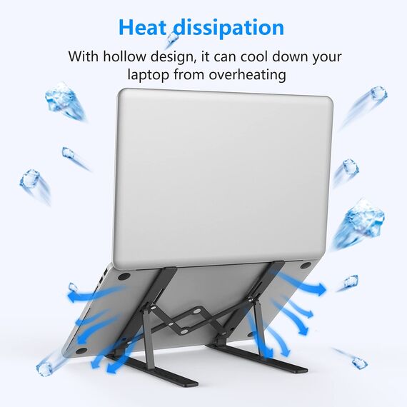Laptop Ständer, Faltbarer Aluminium Notebook Ständer, Höhenverstellbarer Laptopständer Belüftet Kühlung Laptop Halterung für MacBook Pro/Air, HP, Sony, Dell,alle 10-15,6 ” Laptops, Tablets-Schwarz