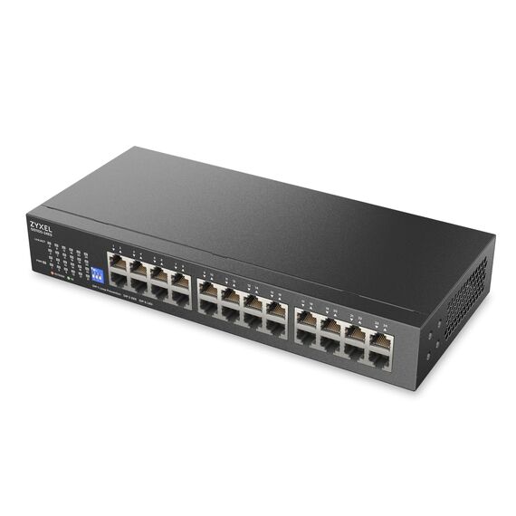 Zyxel 24-Port Netzwerk Switch | Unmanaged Gigabit Ethernet Switch | 24x GbE Ports | Umschaltbarer DIP | Lüfterlos | Wand und Rack-Montagesätze im Lieferumfang Enthalten | GS1100-24ES