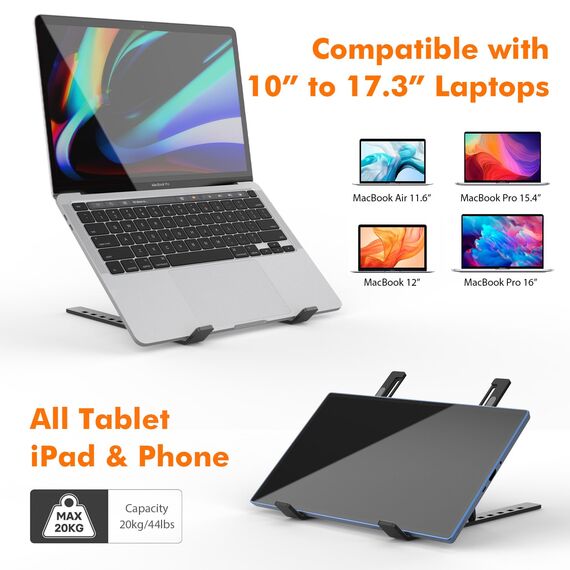 GRIFEMA GB1054B Laptop ständer für Schreibtisch, Höhenverstellbarer Laptop Riser, Tragbarer LaptopStänder mit 7 Neigungsverstellungen für 10"-17,3" Laptops und Tablets - Schwarz