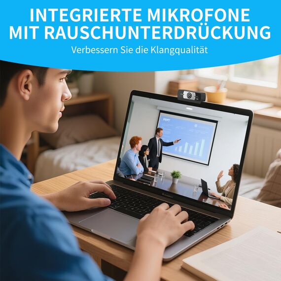 Diccik Webcam 4K, USB A Webcam mit 2 Mikrofon mit Rauschunterdrückung, Kamera PC, Schneller Automatische Fixfokus für Live Streaming, Videoanrufe, Konferenzen, Spiel, PC/Mac/Notebook/MacBook