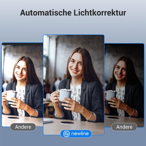 N newline 4k Webcam mit 2 Mikros & Metall Stativ, 1080p@60FPS, PDAF Autofokus in 1 Sekunde, Klar Stereo-Sound, Lichtkorrektur, USB Kamera PC für Videokonferenz Windows MacOS Zoom Teams