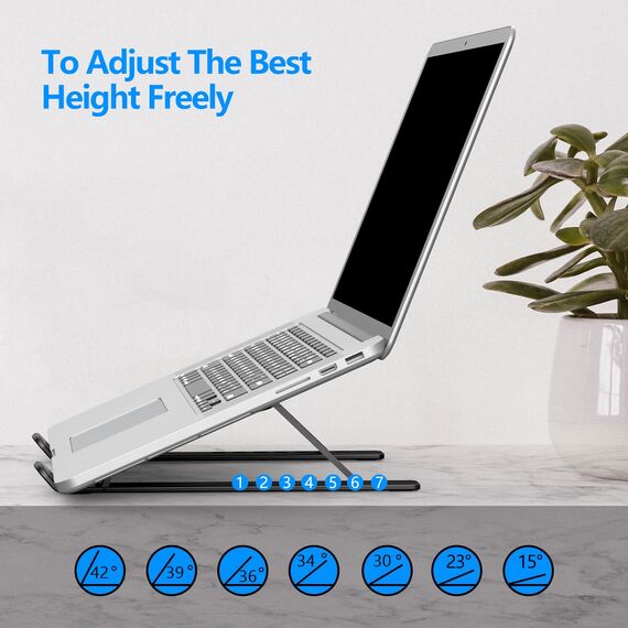 Laptop Ständer, Faltbarer Aluminium Notebook Ständer, Höhenverstellbarer Laptopständer Belüftet Kühlung Laptop Halterung für MacBook Pro/Air, HP, Sony, Dell,alle 10-15,6 ” Laptops, Tablets-Schwarz