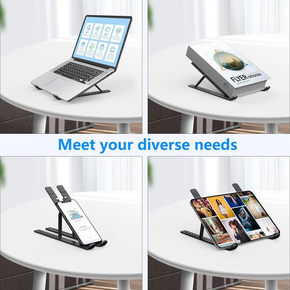 Laptop Ständer, Faltbarer Aluminium Notebook Ständer, Höhenverstellbarer Laptopständer Belüftet Kühlung Laptop Halterung für MacBook Pro/Air, HP, Sony, Dell,alle 10-15,6 ” Laptops, Tablets-Schwarz