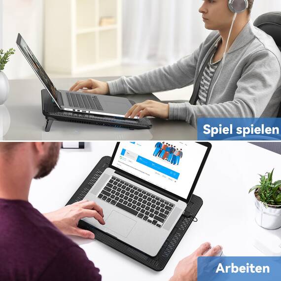 TECKNET Laptop Kühlpads, Laptop Kühler für 12-17 Zoll, Cooling Pad Notebook Cooler Ständer Kühlpad Kühlmatte, 2 USB-Ports, 3 Lüfter mit LEDs(Blau+Schwarz)