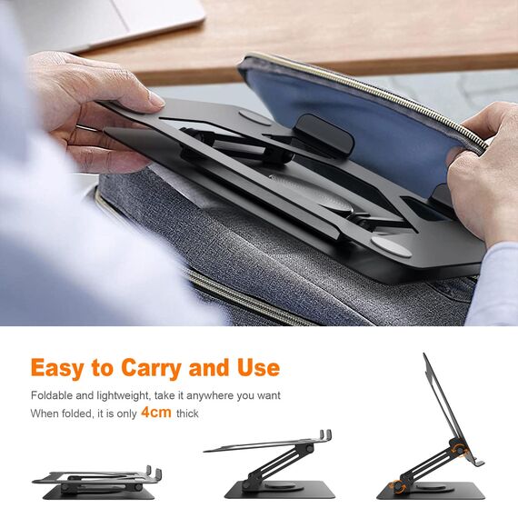 Laptop Ständer Höhenverstellbar, GRIFEMA GB1050 Faltbarer Laptopständer mit 360° Drehbarer Basis, Ergonomisch & Belüftet – Kompatibel mit MacBook Air/Pro, Dell und 11-17 Zoll Notebooks – Schwarz