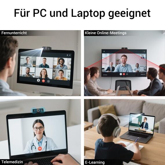 Diccik Webcam 2K, USB A Webcam mit Mikrofo, Kamera PC, Rauschunterdrückung Automatische Fixfokus für Live Streaming, Videoanrufe, Konferenzen, Spiel, PC/Mac/Notebook/MacBook