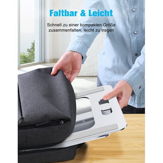 Babacom Laptop Ständer Höhenverstellbar, Faltbarer Laptop Stand aus Aluminiumlegierung Ergonomischer, Belüfteter Laptopständer Kompatibel mit MacBook Air, Pro, Allen Laptops 10-16" (Silber)