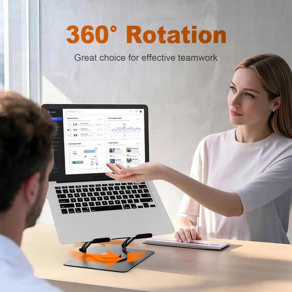 Laptop Ständer Höhenverstellbar, GRIFEMA GB1050 Faltbarer Laptopständer mit 360° Drehbarer Basis, Ergonomisch & Belüftet – Kompatibel mit MacBook Air/Pro, Dell und 11-17 Zoll Notebooks – Schwarz