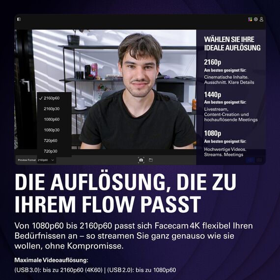 Elgato Facecam 4K - 4K60-Studio-Webcam,DSLR-vergleichbare Steuerung, cineastische Effekte, 49 mm-Objektivfilter, HDR, unkomprimiertes Video, optimierter Fokusbereich | USB-C für PC & Mac