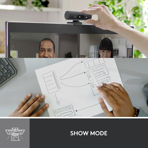 Logitech Brio 500 Full-HD-Webcam mit Auto-Lichtkorrektur, Zeigemodus, Doppelmikrofon + Rauschunterdrückung, Webcam-Abdeckung, für Microsoft Teams, Google Meet, Zoom, USB-C-Kabel - Graphit