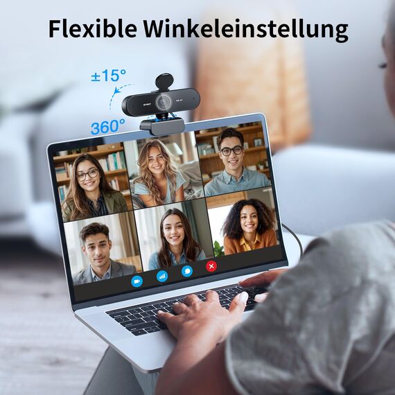 EMEET Webcam NOVA 4K, 4K Webcam mit 2 Mikrofon mit Rauschunterdrückung, Ultra HD Webcam mit 73° Weitwinkel und Objektivabdeckung, PDAF Autofokus, Web Cam für Mac, Laptop, Zoom, Teams