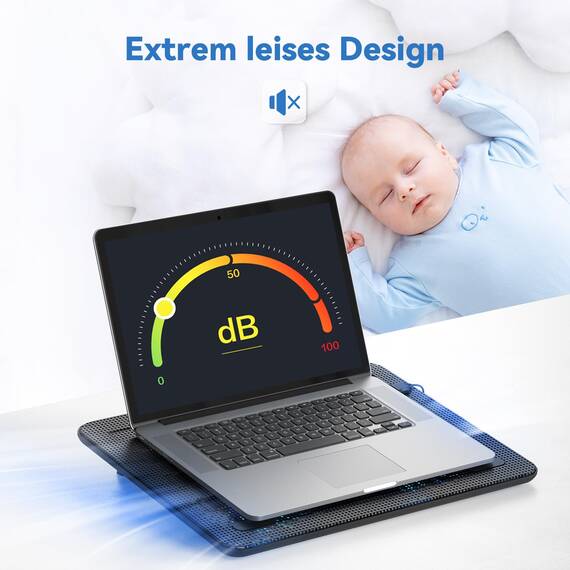 TECKNET Laptop Kühlpads, Laptop Kühler für 12-17 Zoll, Cooling Pad Notebook Cooler Ständer Kühlpad Kühlmatte, 2 USB-Ports, 3 Lüfter mit LEDs(Blau+Schwarz)
