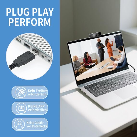 Diccik Webcam 4K, USB A Webcam mit 2 Mikrofon mit Rauschunterdrückung, Kamera PC, Schneller Automatische Fixfokus für Live Streaming, Videoanrufe, Konferenzen, Spiel, PC/Mac/Notebook/MacBook