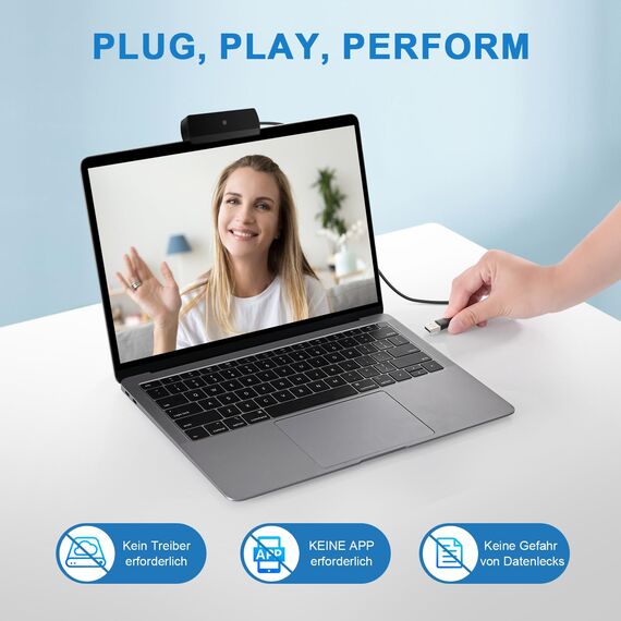 Diccik Webcam, Full HD 1080P Webcam mit Mikrofon, Facecam USB Web Cam, Rauschunterdrückung, Automatische Lichtkorrektur, Plug&Play für Live Streaming, Videoanrufe, Spiel, PC/Mac/Notebook/MacBook