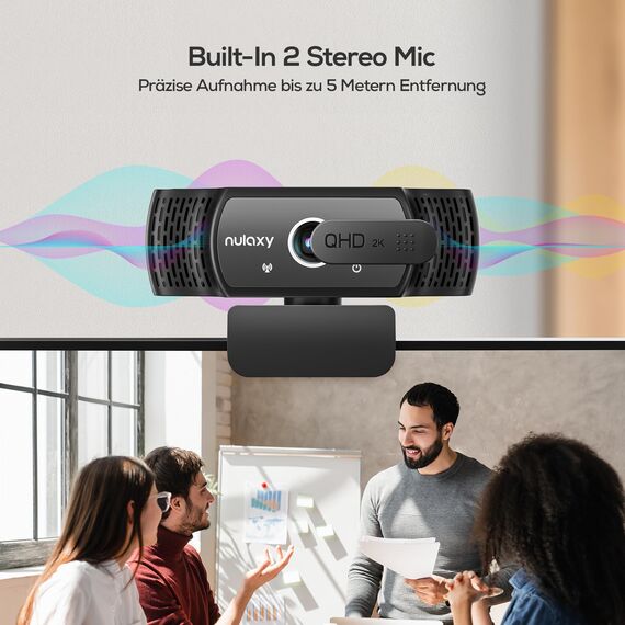 Nulaxy QHD 2K Webcam mit Automatische Lichtkorrektur, PC Camera mit 2 Rauschunterdrückungs Mikrofonen, 1,5M USB Plug & Play, 92° Ultra-Weitwinkelobjektiv mit Abdeckung, für Videoanrufe, Konferenzen