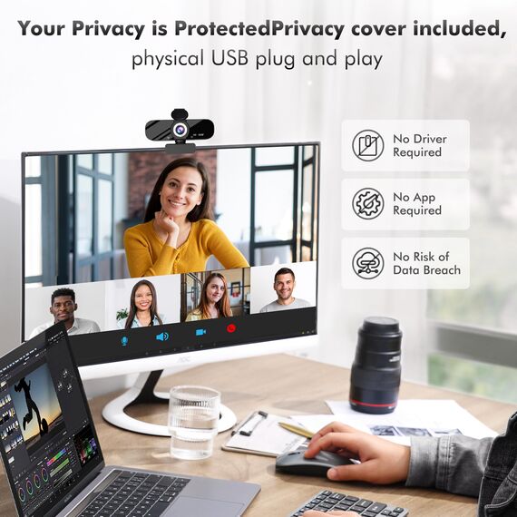 Gohero 1080P HD Webcam mit Mikrofon, Privatsphäre-Abdeckung, Weitwinkel, USB-C Adapter, Automatische Lichtkorrektur für PC, Laptop, Desktop, Mac