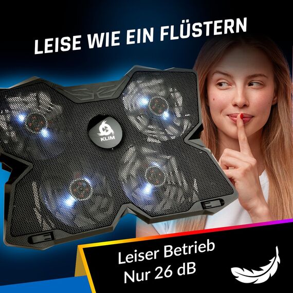 KLIM Wind Laptop Kühler - Mehr als 500 000 verkaufte Einheiten - NEU - Cooling Pad - USB Powered - Stabil und leise - 4 Lüfter - Laptop Cooler Für PC, Mac, Xbox, PS4-15-17 Zoll - Weiß