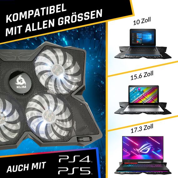 KLIM Wind Laptop Kühler - Mehr als 500 000 verkaufte Einheiten - NEU - Cooling Pad - USB Powered - Stabil und leise - 4 Lüfter - Laptop Cooler Für PC, Mac, Xbox, PS4-15-17 Zoll - Weiß