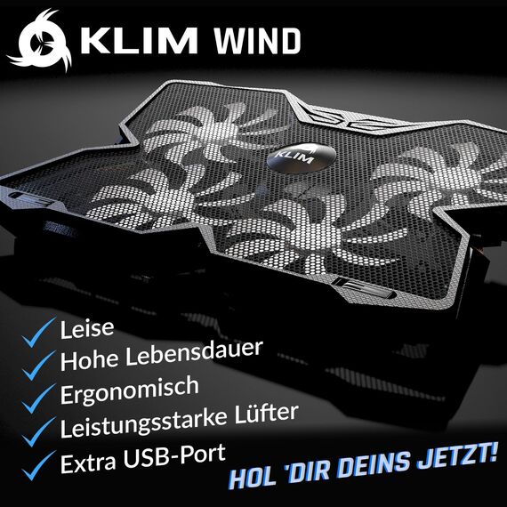 KLIM Wind Laptop Kühler - Mehr als 500 000 verkaufte Einheiten - NEU - Cooling Pad - USB Powered - Stabil und leise - 4 Lüfter - Laptop Cooler Für PC, Mac, Xbox, PS4-15-17 Zoll - Weiß
