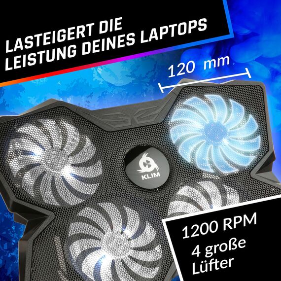 KLIM Wind Laptop Kühler - Mehr als 500 000 verkaufte Einheiten - NEU - Cooling Pad - USB Powered - Stabil und leise - 4 Lüfter - Laptop Cooler Für PC, Mac, Xbox, PS4-15-17 Zoll - Weiß