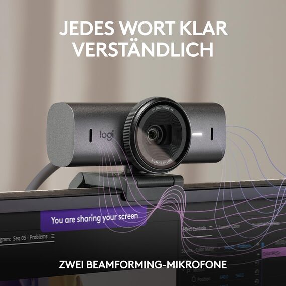 Logitech MX Brio Ultra HD 4K Collaboration and Streaming Webcam, 1080p at 60 FPS, Dual Noise Reducing Mics, Show Mode, USB-C, Webcam Cover, Works with Microsoft Teams, Zoom, Google Meet, Graphit