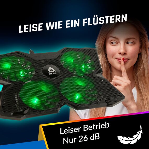 KLIM Wind Laptop Kühler - Mehr als 500 000 verkaufte Einheiten - NEU 2024 - Leistungsstark - Schneller Kühlvorgang - 4 Lüfter PC Notebook PS4 Belüfteter Laptop Ständer - Grün