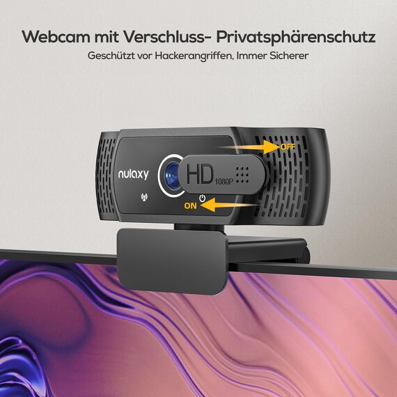 Nulaxy C900 Webcam mit Mikrofon, FHD 1080P Webcam mit Abdeckung, USB Plug & Play, Laptop PC Kamera für Video-Streaming, Konferenz, Spiele, Kompatibel mit Windows,Linux,Android