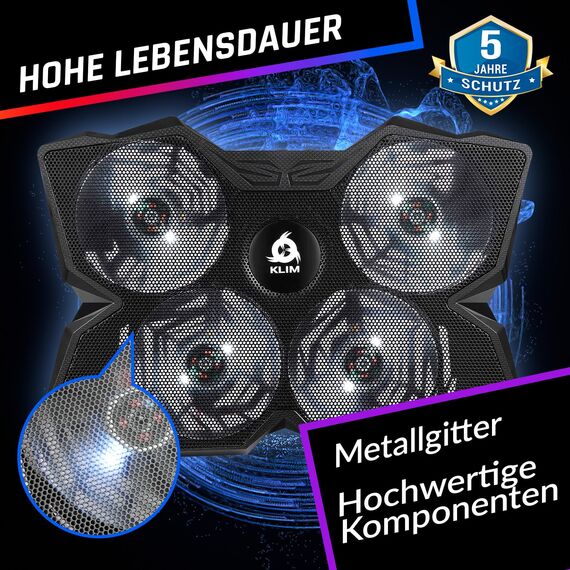 KLIM Wind Laptop Kühler - Mehr als 500 000 verkaufte Einheiten - NEU - Cooling Pad - USB Powered - Stabil und leise - 4 Lüfter - Laptop Cooler Für PC, Mac, Xbox, PS4-15-17 Zoll - Weiß